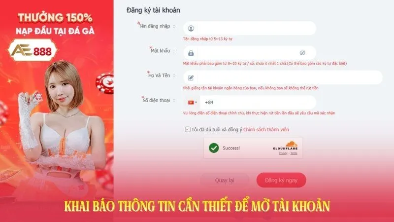 Khai báo thông tin cần thiết để mở tài khoản